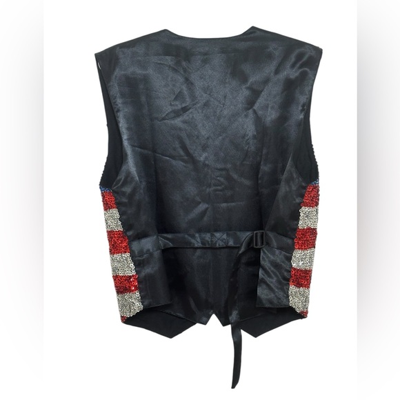 Vintage Stars Stripes USA Flag Vest Sequins Adjustable Back size M - Picture 2 of 4
